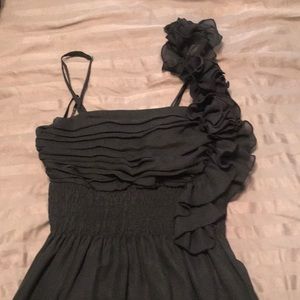 Little black dress with unilateral ruffle strap